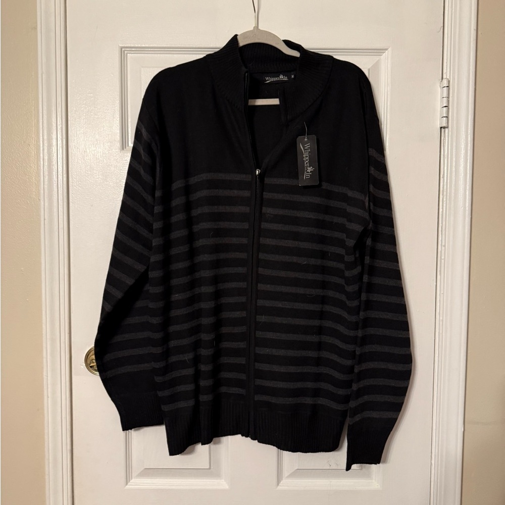 Men's Black Striped Full-Zip Sweater